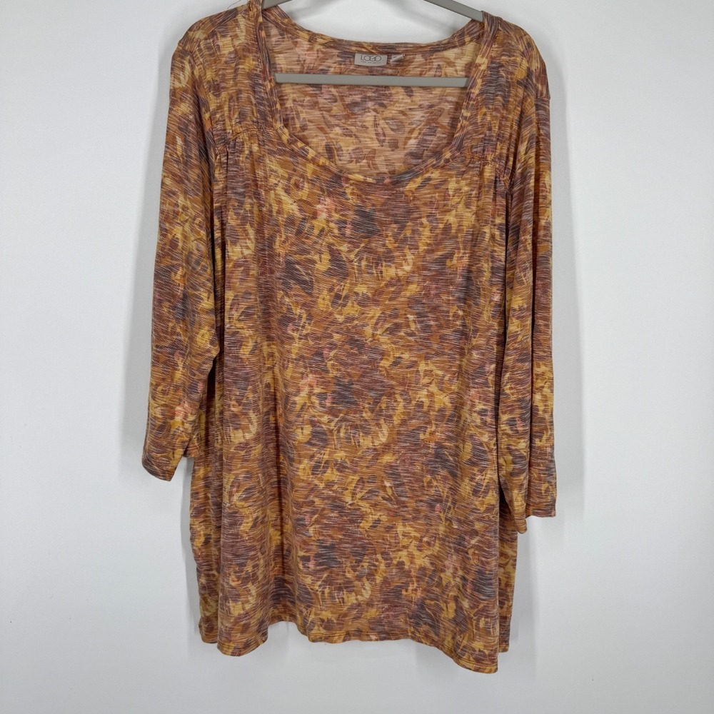 LOGO Lori Goldstein Tunic Shirt 2X Soft Abstract Floral Ruched Stretch Pockets